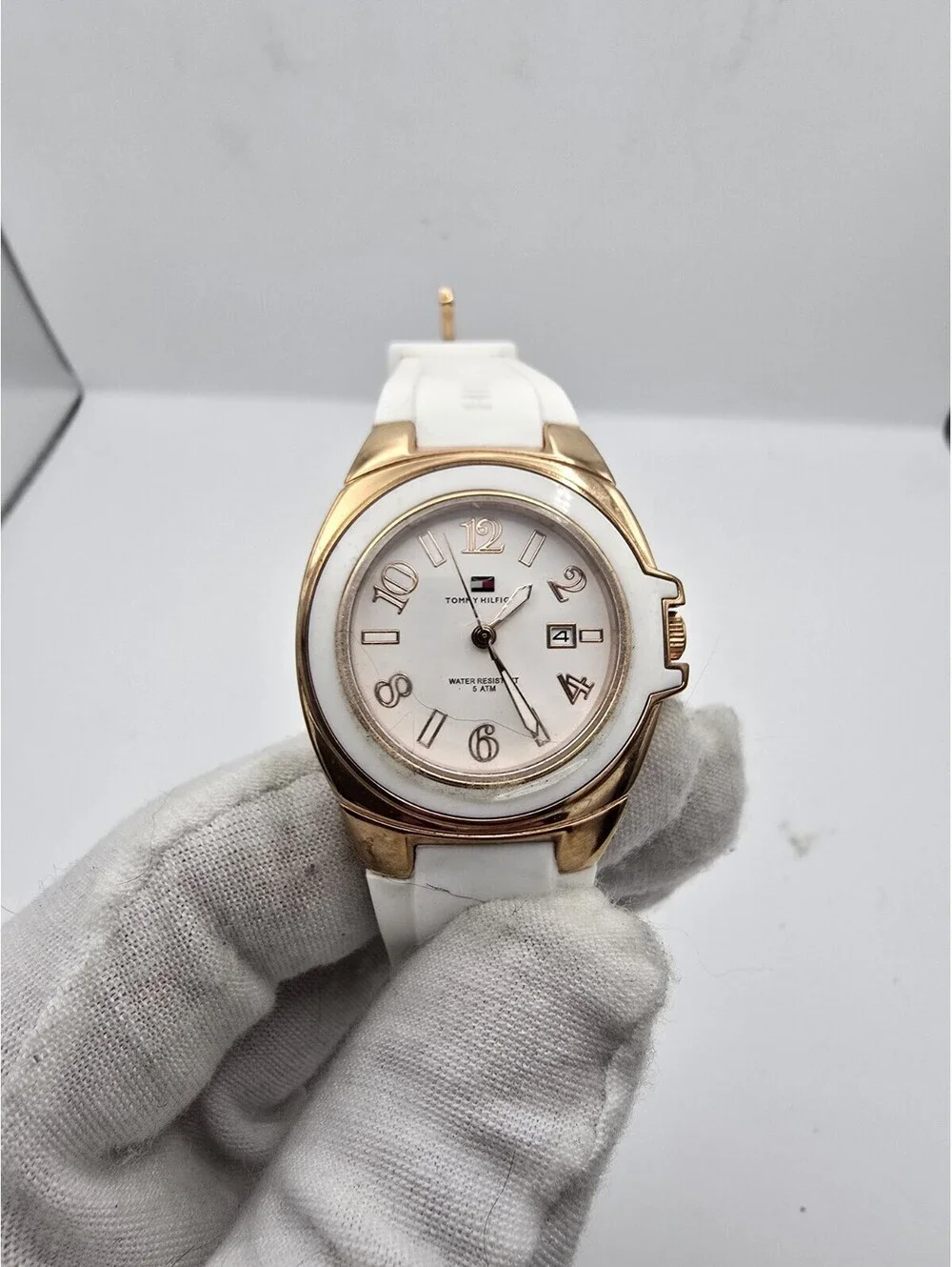 Tommy Hilfiger Gold Bezel Women's White Silicone Strap Watch